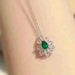 "New Trendy CZ Silver Color Green Pendant Necklace, GPMB1396